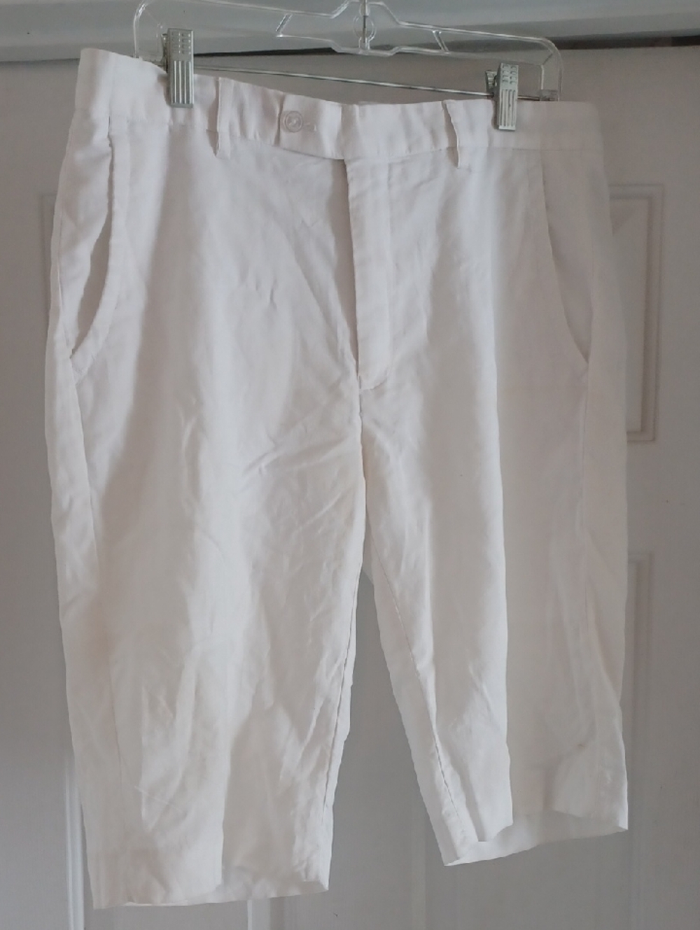 Stacy Adams White Cotton Blend Dress Shorts